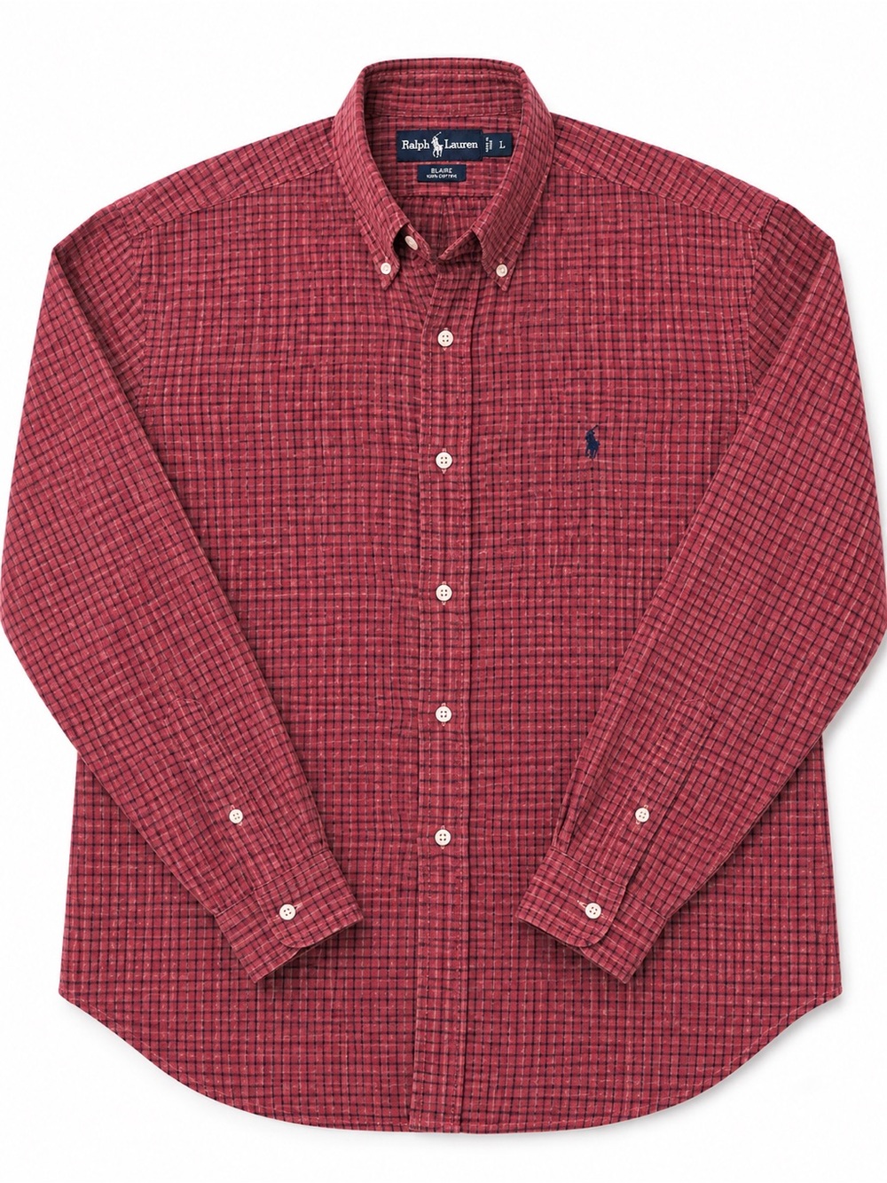 Ralph Lauren Men's Brick Red Micro-Plaid Button-Down Shirt